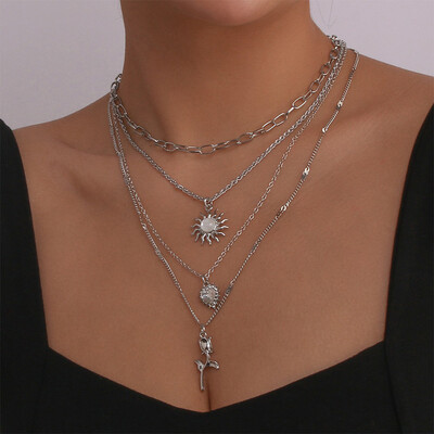 Retro Sun Love Flower Multi-Layer Necklaces