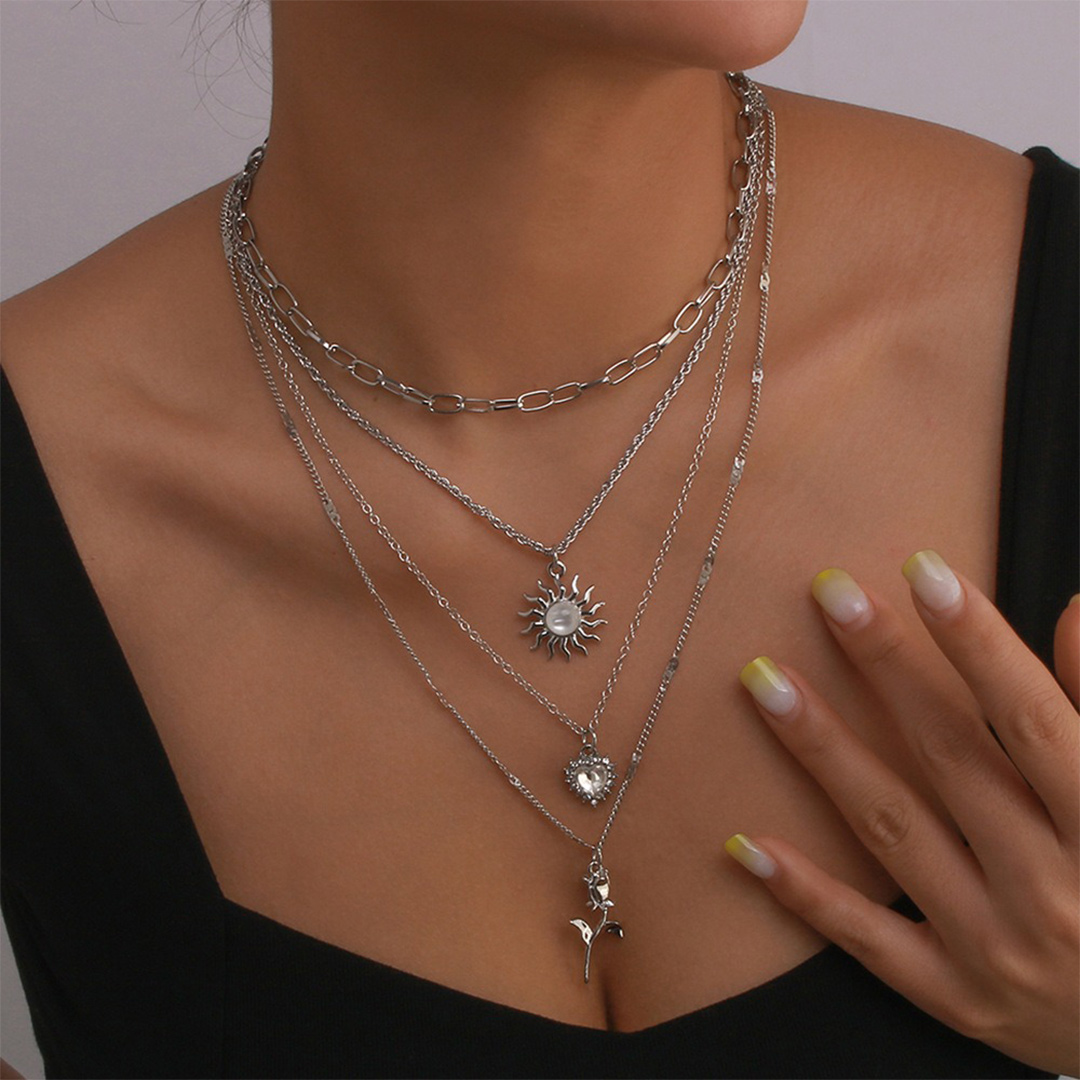 Retro Sun Love Flower Multi-Layer Necklaces