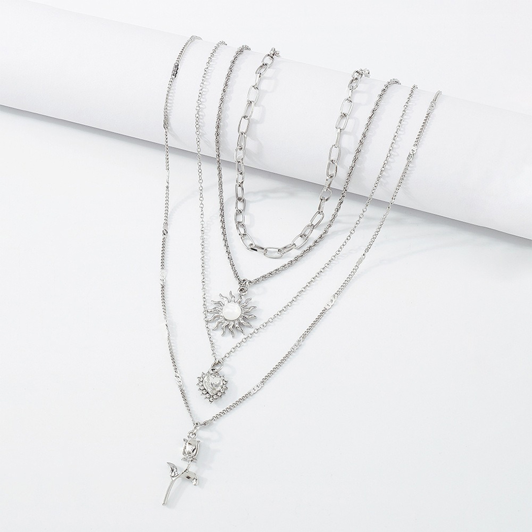 Retro Sun Love Flower Multi-Layer Necklaces
