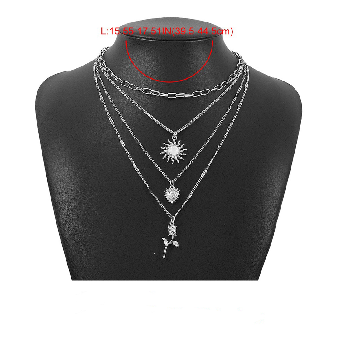 Retro Sun Love Flower Multi-Layer Necklaces