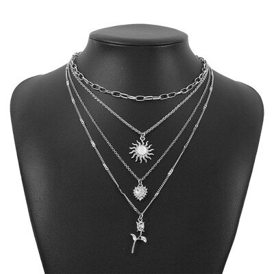 Retro Sun Love Flower Multi-Layer Necklaces