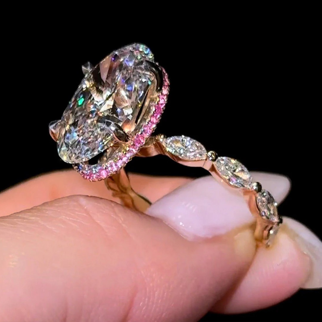 12*16mm Oval Cut Sona Simulated Diamonds Engagement Rings In Sterling Silver