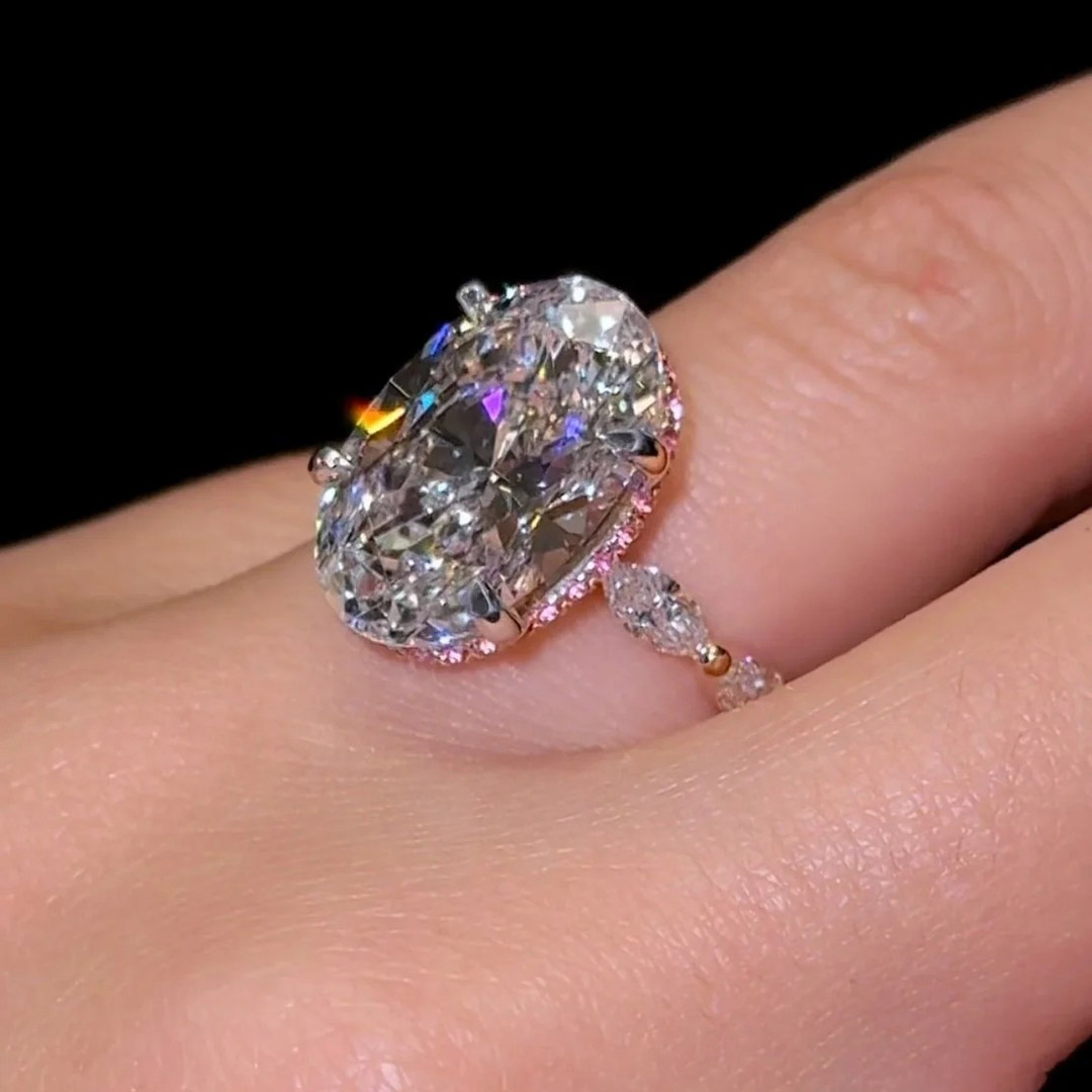12*16mm Oval Cut Sona Simulated Diamonds Engagement Rings In Sterling Silver