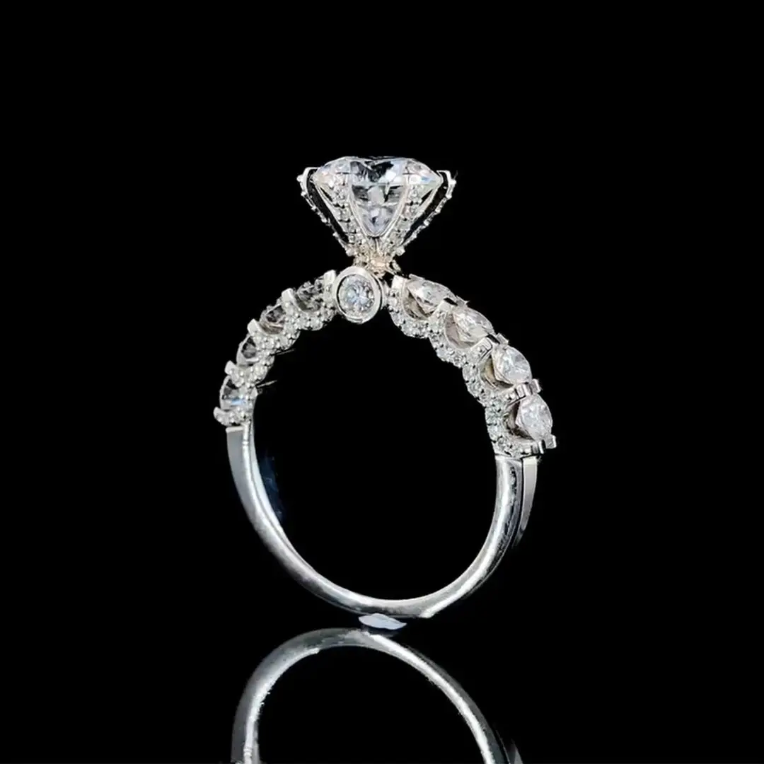 2CT Round Cut Moissanite Engagement Rings In Sterling Silver
