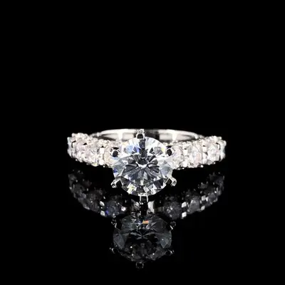 2CT Round Cut Moissanite Engagement Rings In Sterling Silver