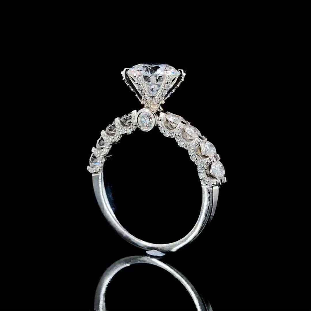 2CT Round Cut Moissanite Engagement Rings In Sterling Silver