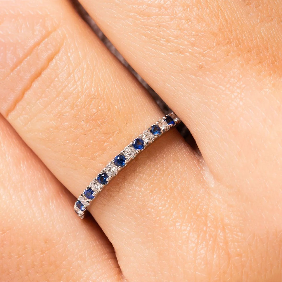 Round Cut Pave Sona Simulated Diamonds Wedding Bands In Sterling Silver