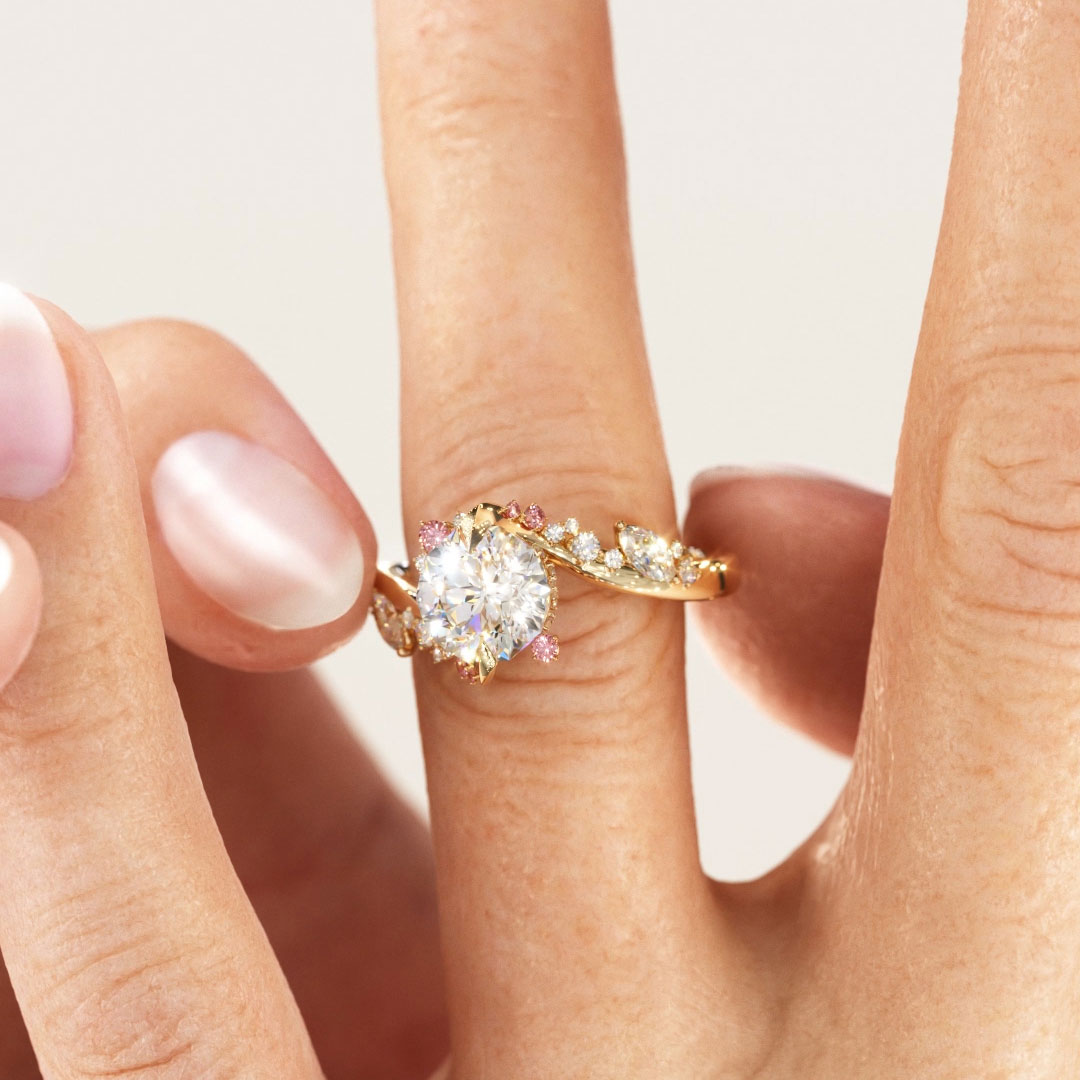 8*8mm Natural Inspired Round Cut Sona Simulated Diamonds Engagement Rings In Sterling Silver