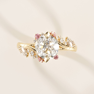 8*8mm Natural Inspired Round Cut Sona Simulated Diamonds Engagement Rings In Sterling Silver