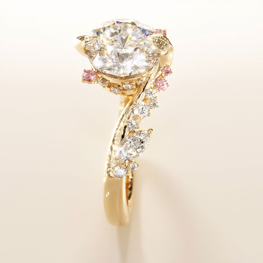 8*8mm Natural Inspired Round Cut Sona Simulated Diamonds Engagement Rings In Sterling Silver