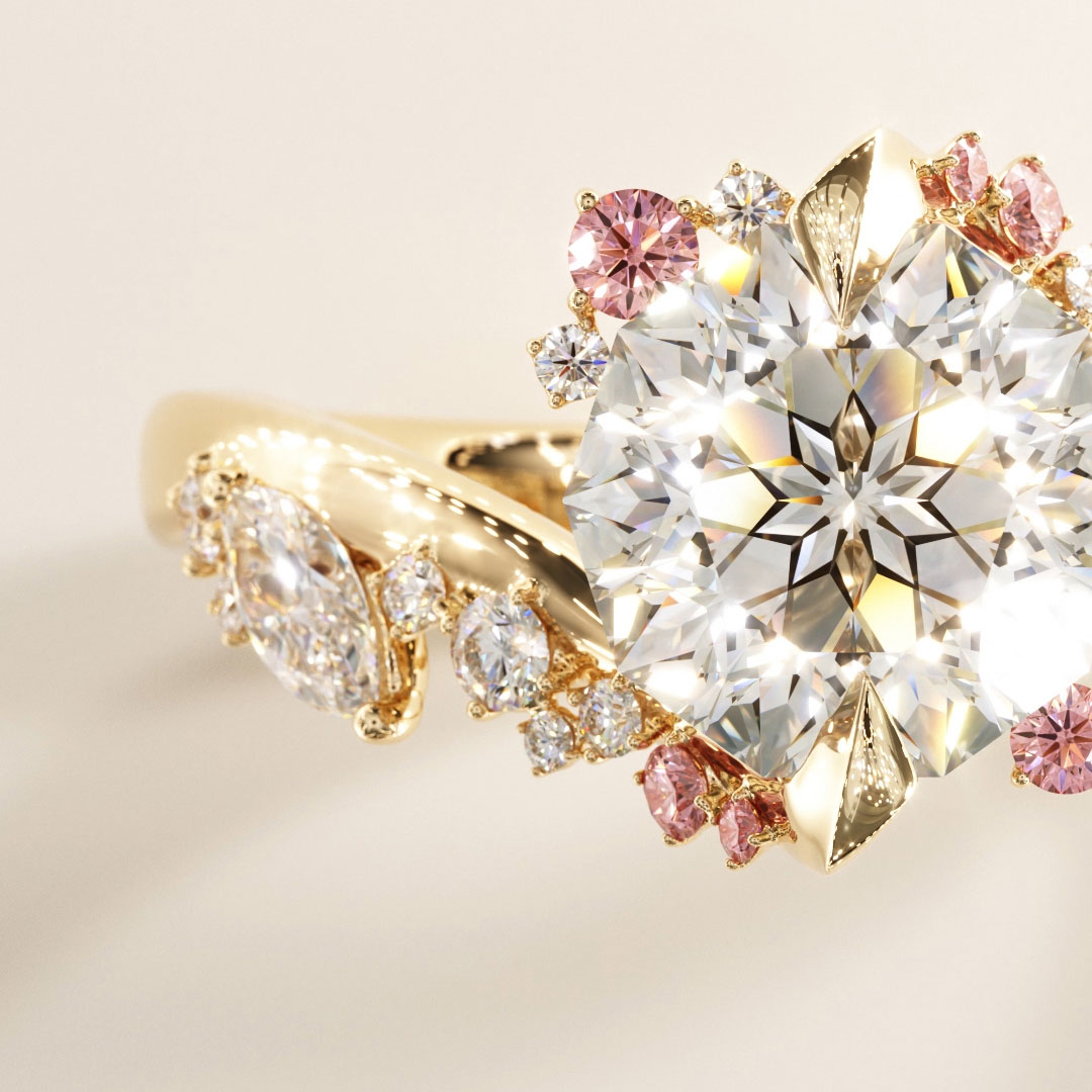 8*8mm Natural Inspired Round Cut Sona Simulated Diamonds Engagement Rings In Sterling Silver