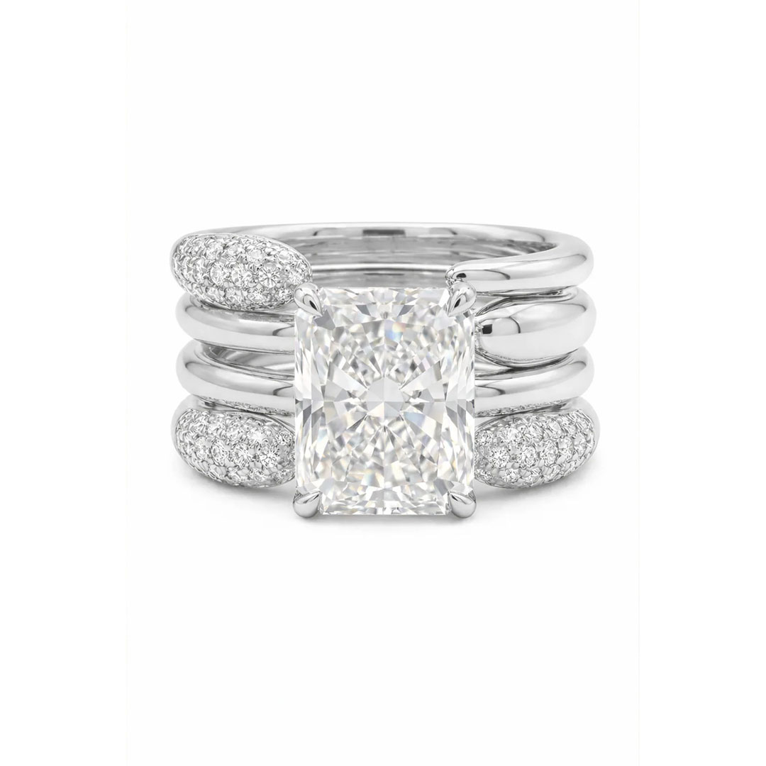 2CT 6*8mm Radiant Cut Moissanite Engagement Rings Sets In Sterling Silver