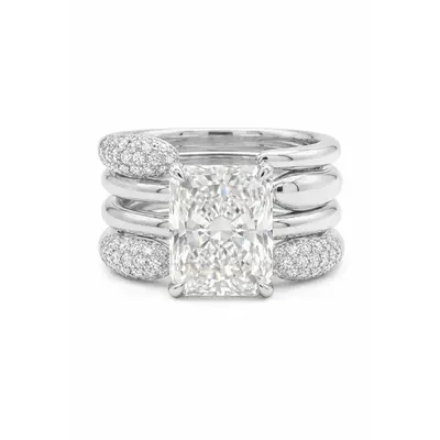2CT 6*8mm Radiant Cut Moissanite Engagement Rings Sets In Sterling Silver