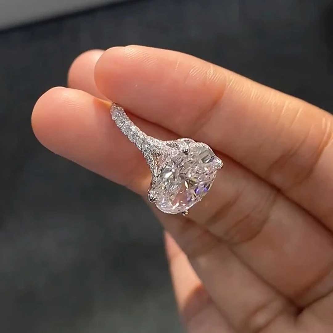 10*12mm Oval Cut Sona Simulated Diamonds Engagement Rings In Sterling Silver