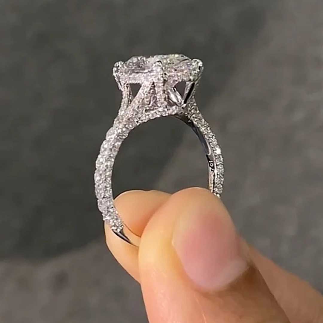 10*12mm Oval Cut Sona Simulated Diamonds Engagement Rings In Sterling Silver