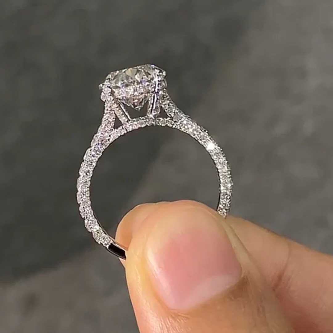 10*12mm Oval Cut Sona Simulated Diamonds Engagement Rings In Sterling Silver