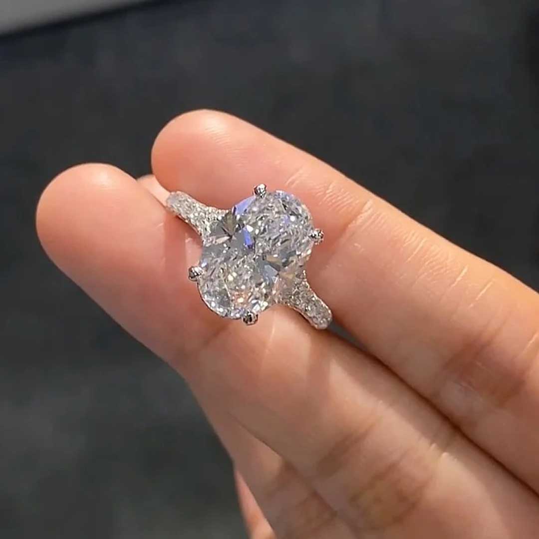 10*12mm Oval Cut Sona Simulated Diamonds Engagement Rings In Sterling Silver
