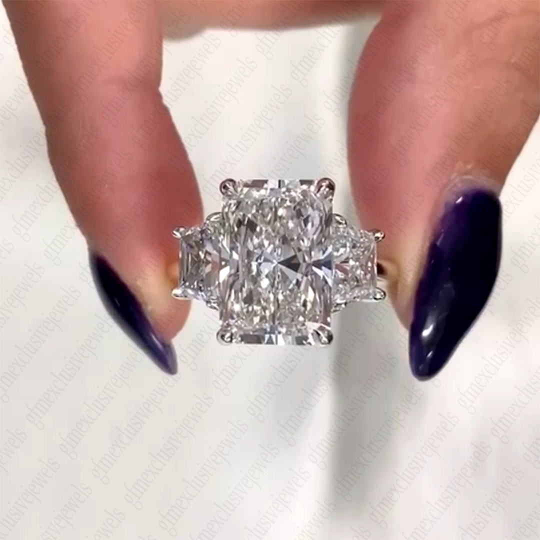 8*10mm Radiant Cut Sona Simulated Diamonds Engagement Rings In Sterling Silver