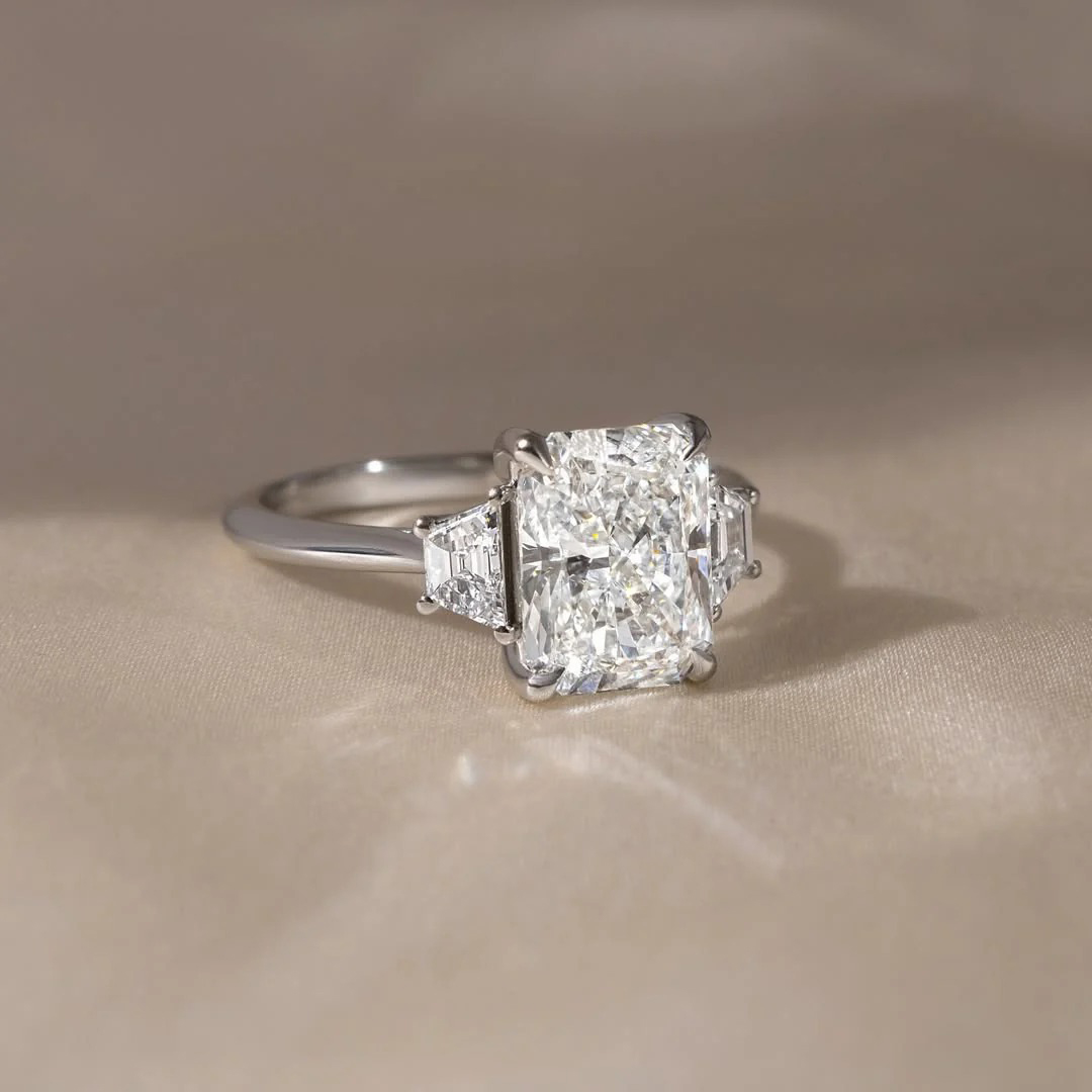 8*10mm Radiant Cut Sona Simulated Diamonds Engagement Rings In Sterling Silver