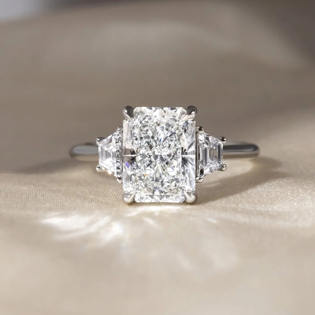 8*10mm Radiant Cut Sona Simulated Diamonds Engagement Rings In Sterling Silver