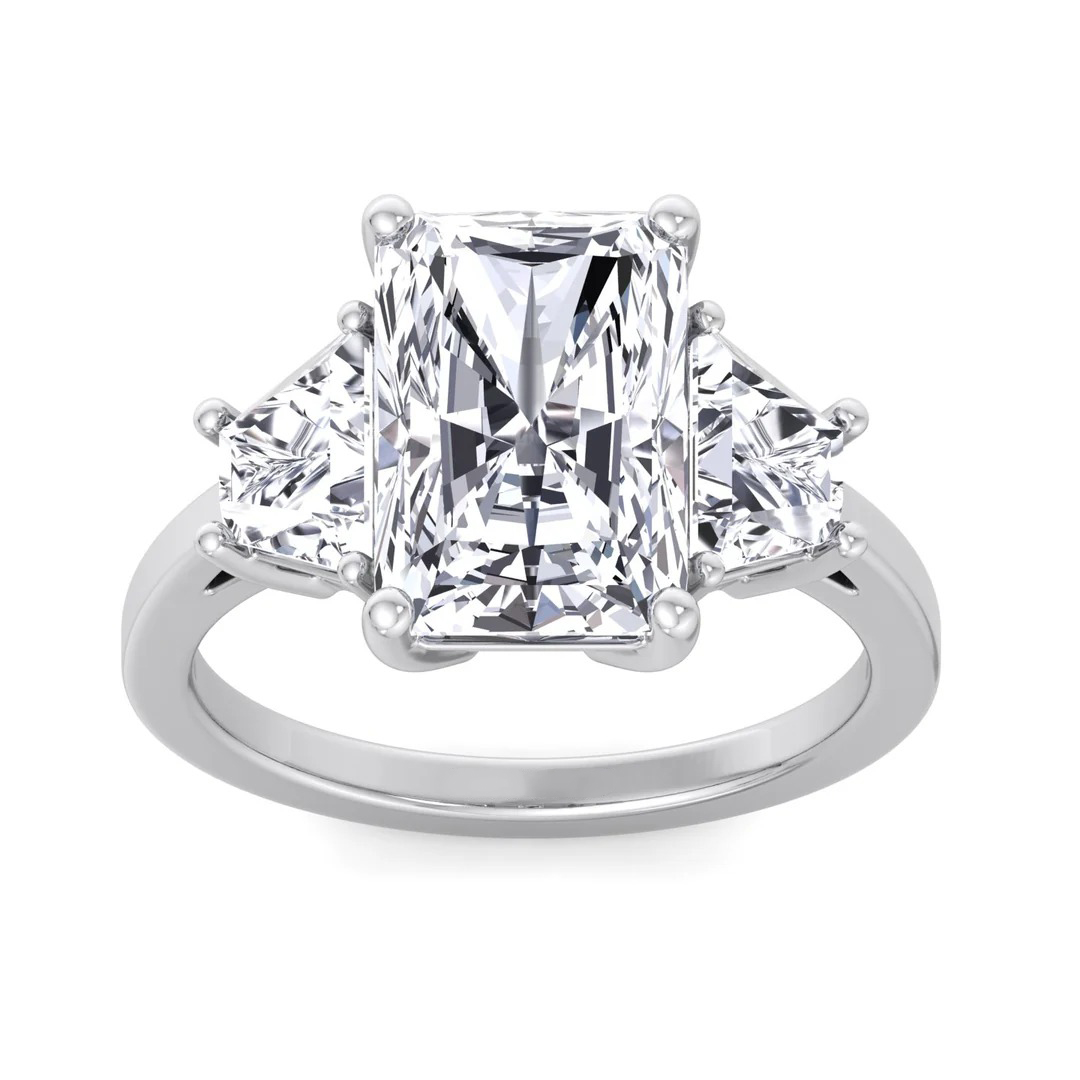 8*10mm Radiant Cut Sona Simulated Diamonds Engagement Rings In Sterling Silver