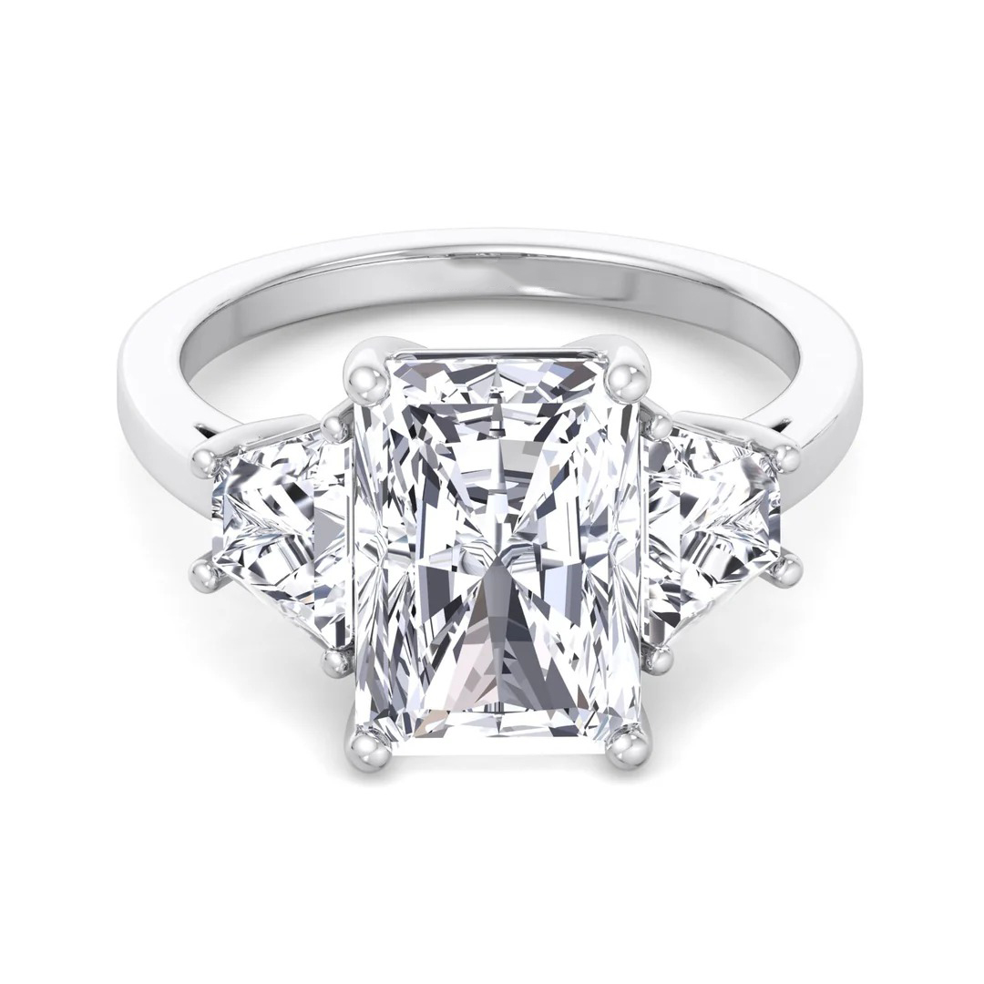 8*10mm Radiant Cut Sona Simulated Diamonds Engagement Rings In Sterling Silver