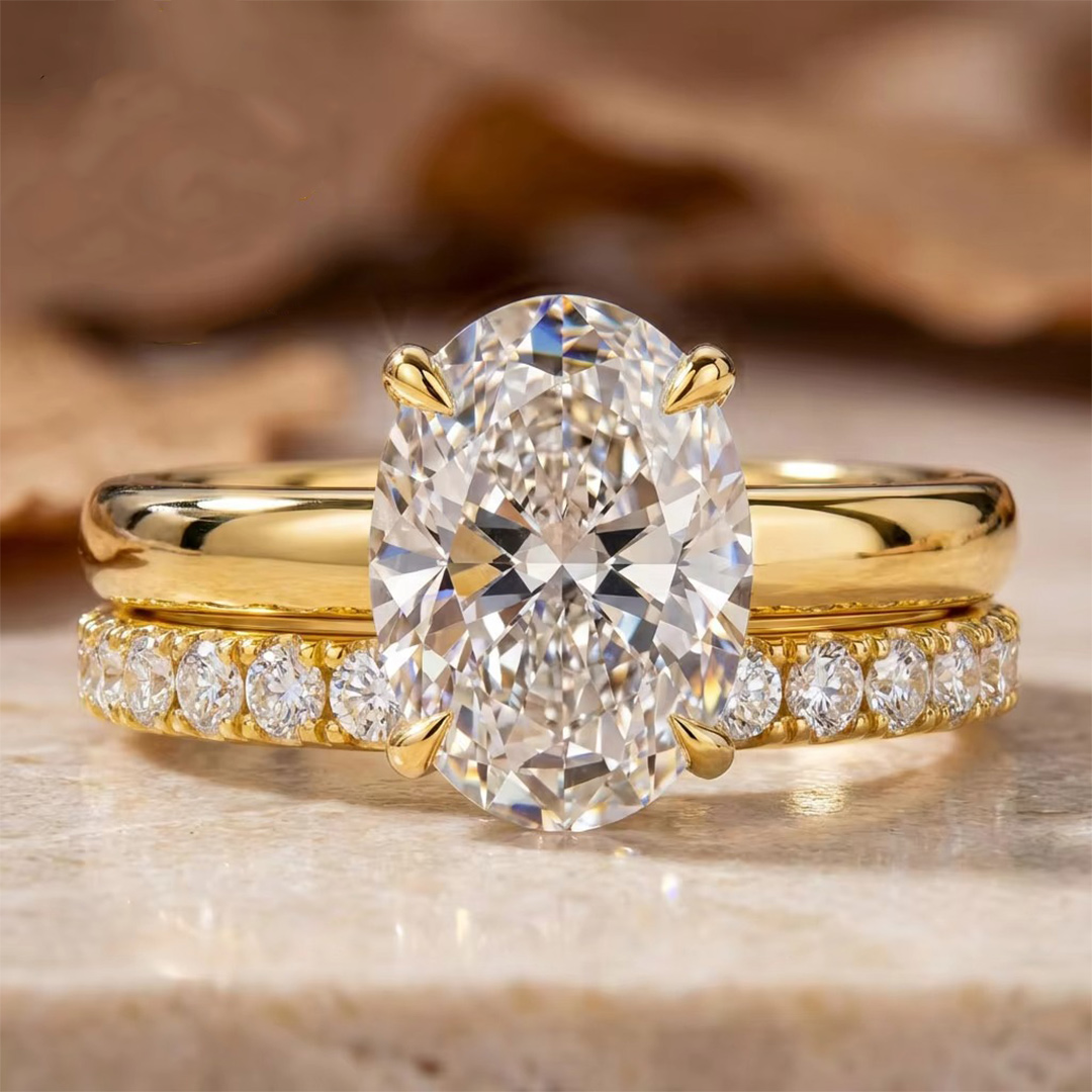 5.9CT 9*11mm Oval Cut Moissanite Engagement Rings Sets In Sterling Silver