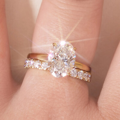 5.9CT 9*11mm Oval Cut Moissanite Engagement Rings Sets In Sterling Silver