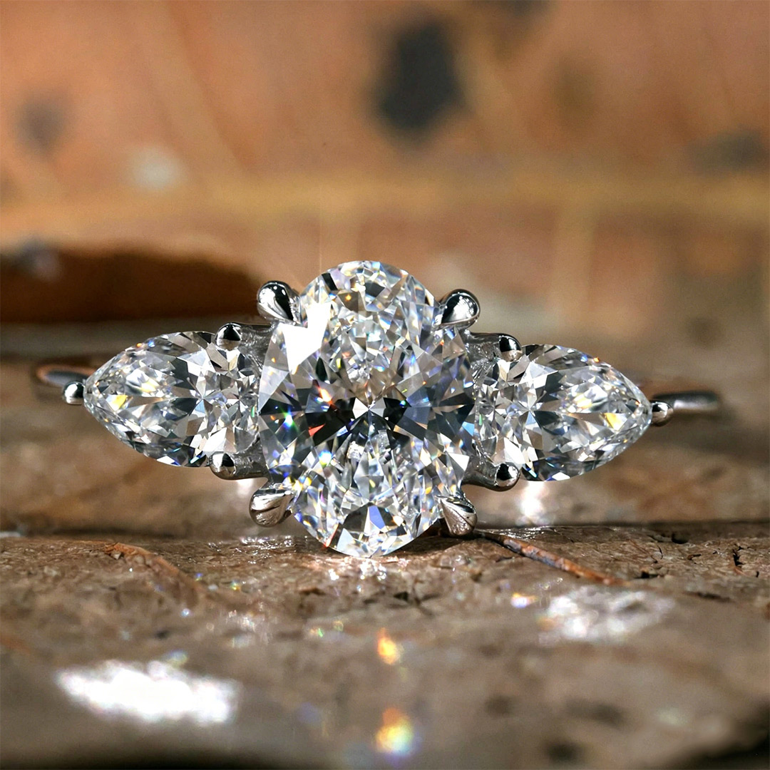 3.16CT 6*8mm Oval Cut Moissanite Engagement Rings In Sterling Silver