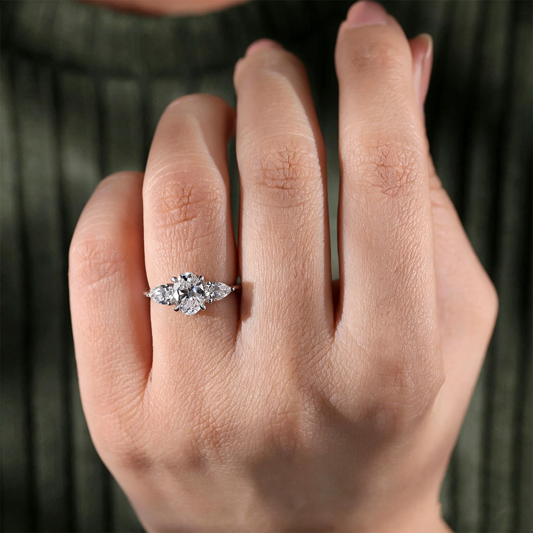 3.16CT 6*8mm Oval Cut Moissanite Engagement Rings In Sterling Silver