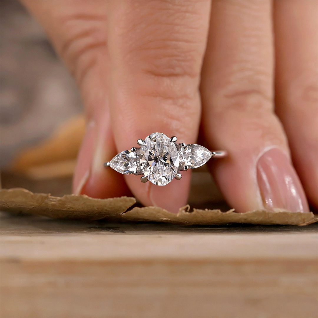 3.16CT 6*8mm Oval Cut Moissanite Engagement Rings In Sterling Silver