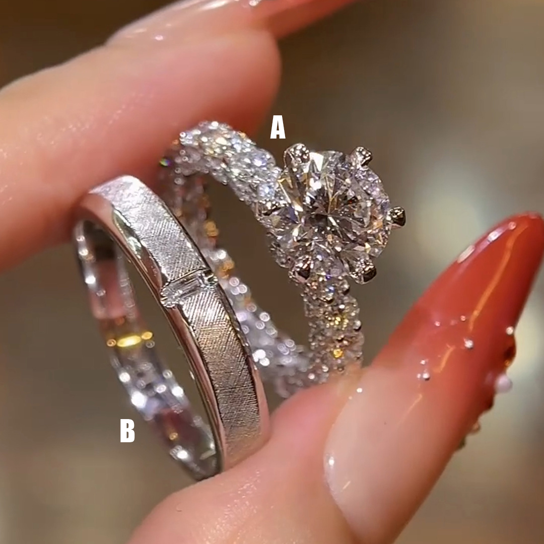 2.05CT 8*8mm Round Cut Moissanite Engagement Rings Sets In Sterling Silver