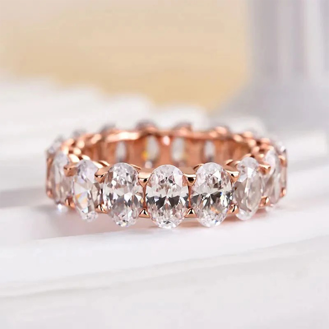 9.5CT 4*6mm Round Cut/Oval Cut Moissanite Wedding Bands In Sterling Silver