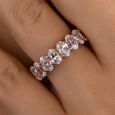 9.5CT 4*6mm Round Cut/Oval Cut Moissanite Wedding Bands In Sterling Silver
