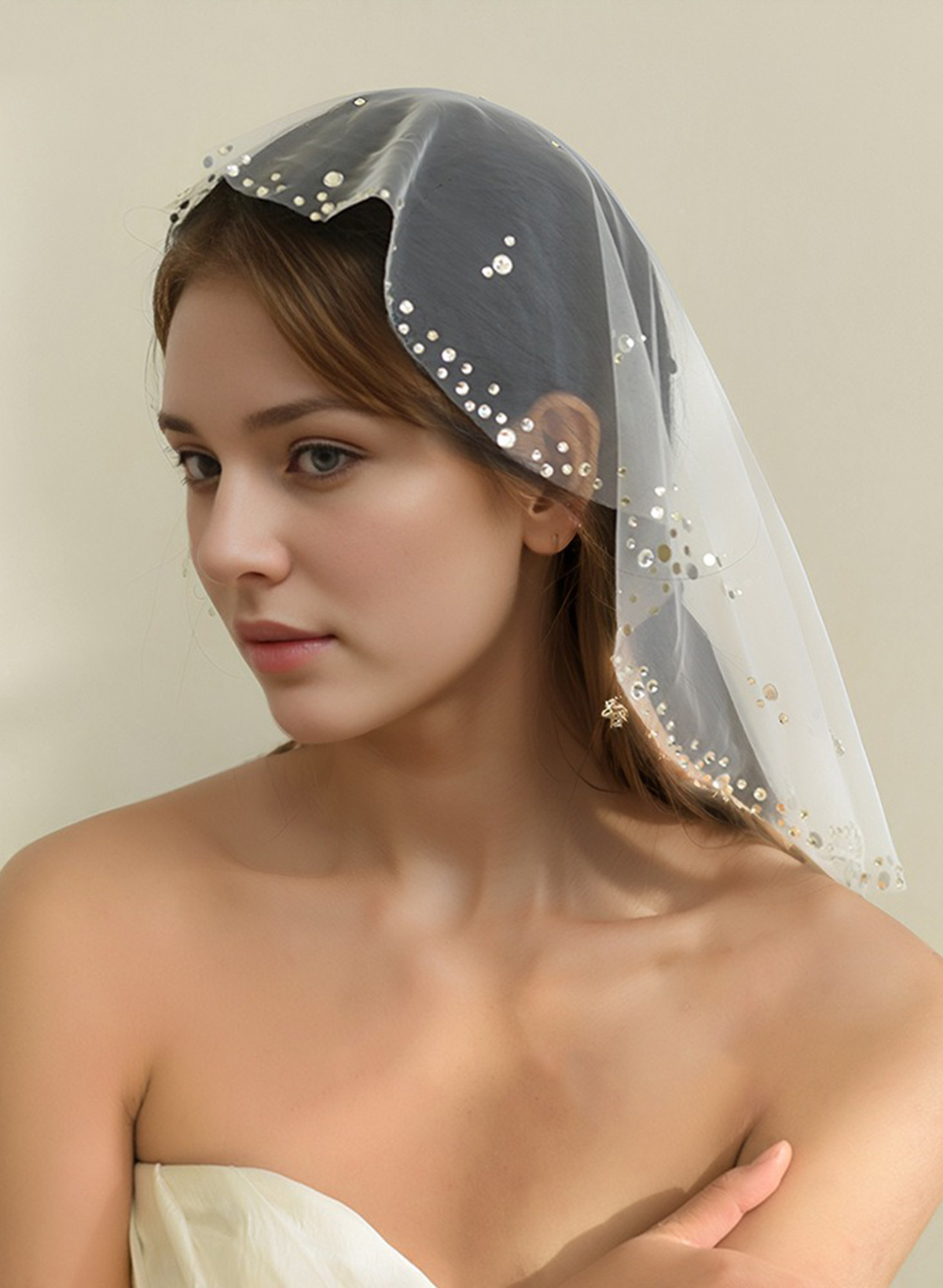 Cut Edge Rhinestones One-Tier Tulle Birdcage Veils