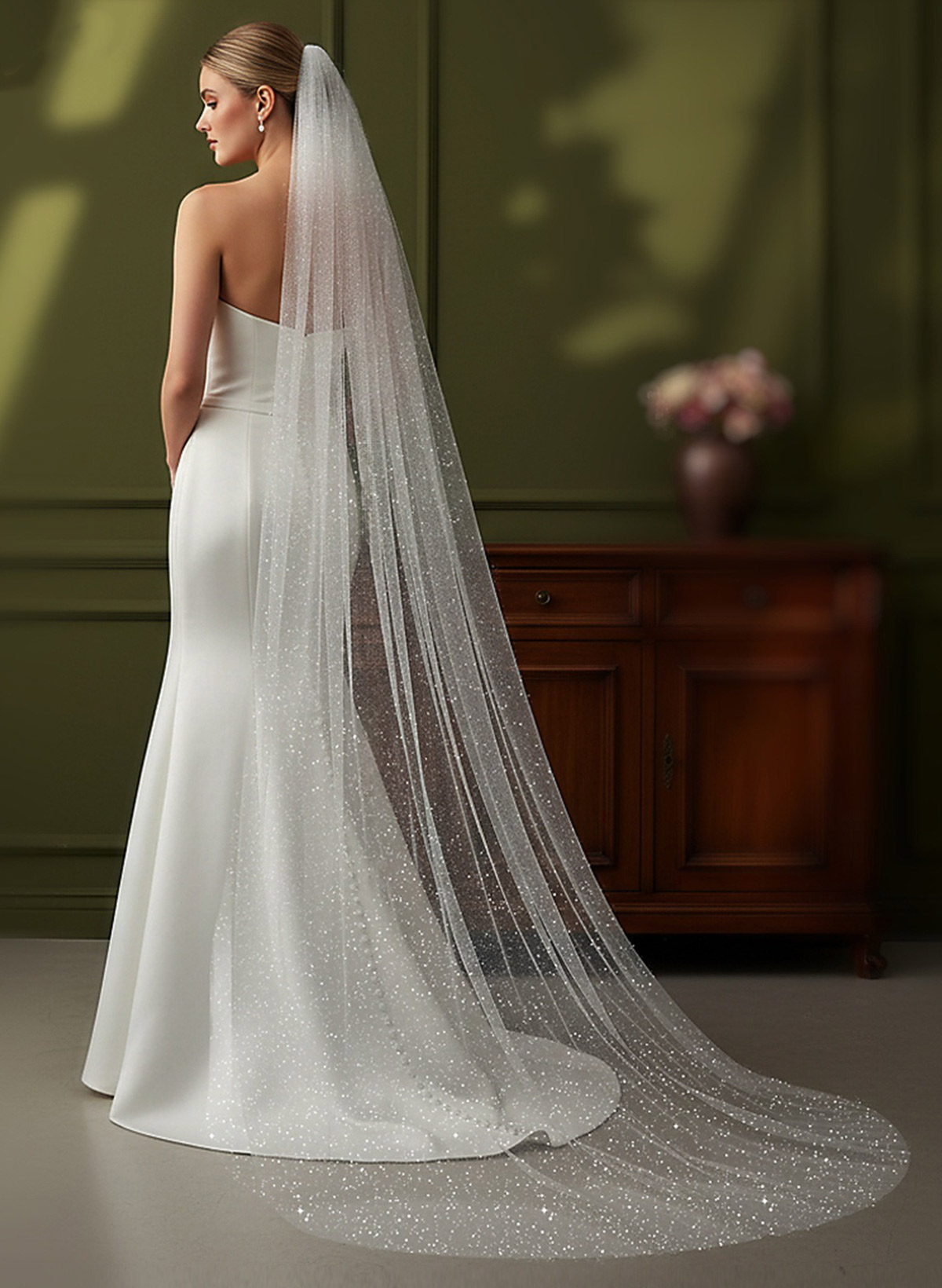 Cut Edge Simple One-Tier Tulle Cathedral Bridal Veils