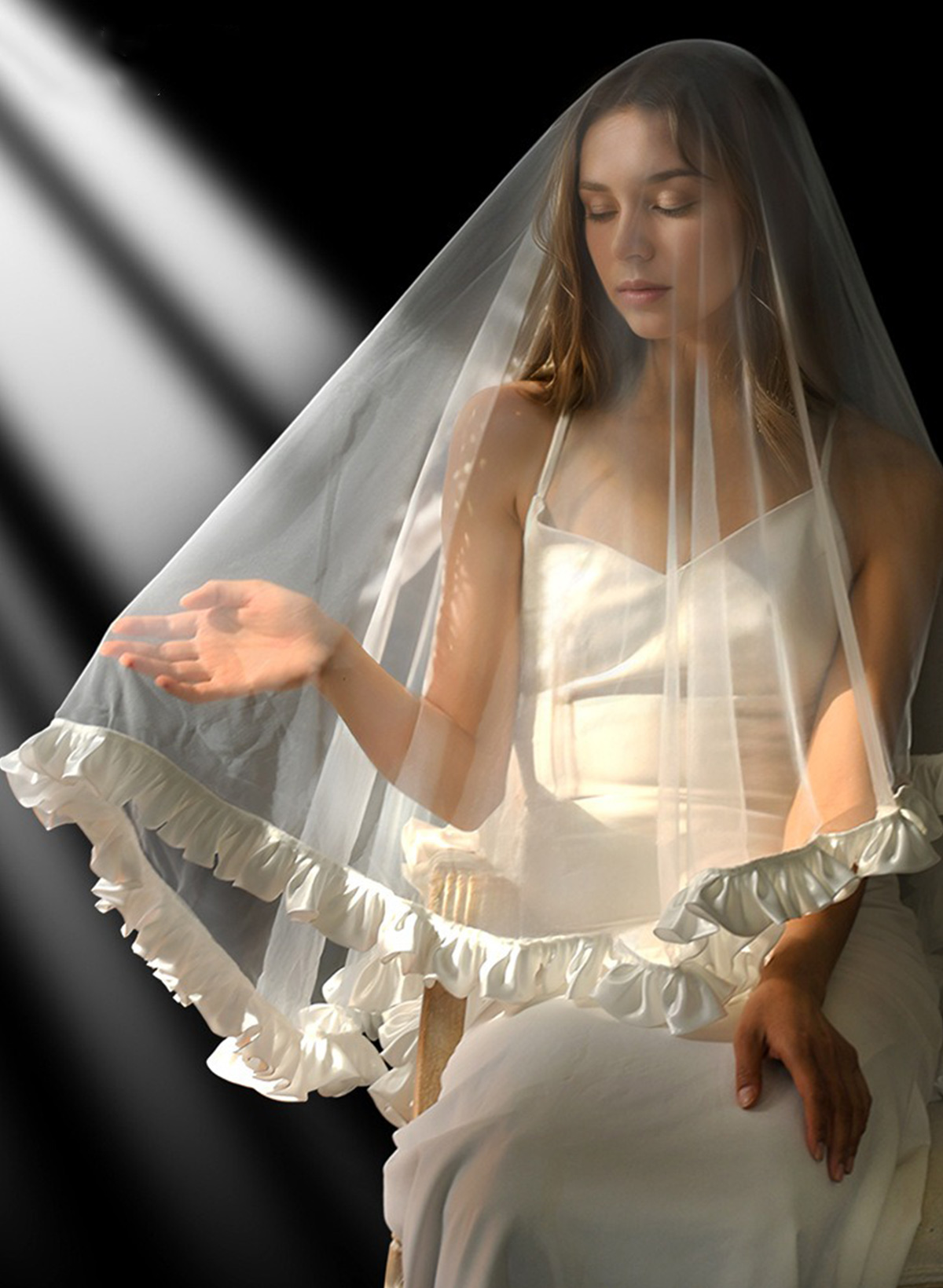 Satin Edge One-Tier Tulle Waltz Bridal Veils