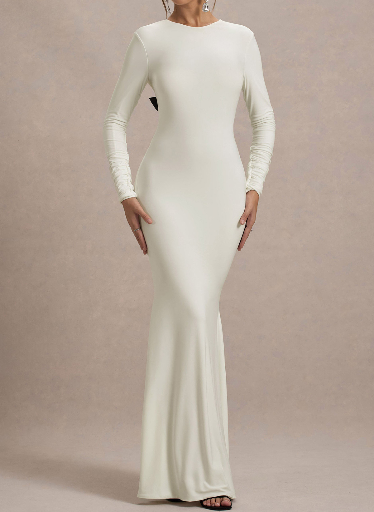 Trumpet/Mermaid Scoop Neck Long Sleeves Floor-Length Jersey Wedding Dresses With Bow(s)