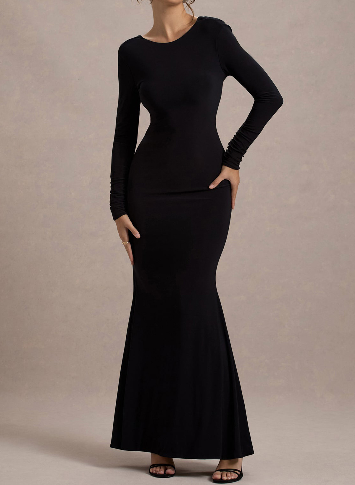 Trumpet/Mermaid Scoop Neck Long Sleeves Floor-Length Jersey Wedding Dresses With Bow(s)
