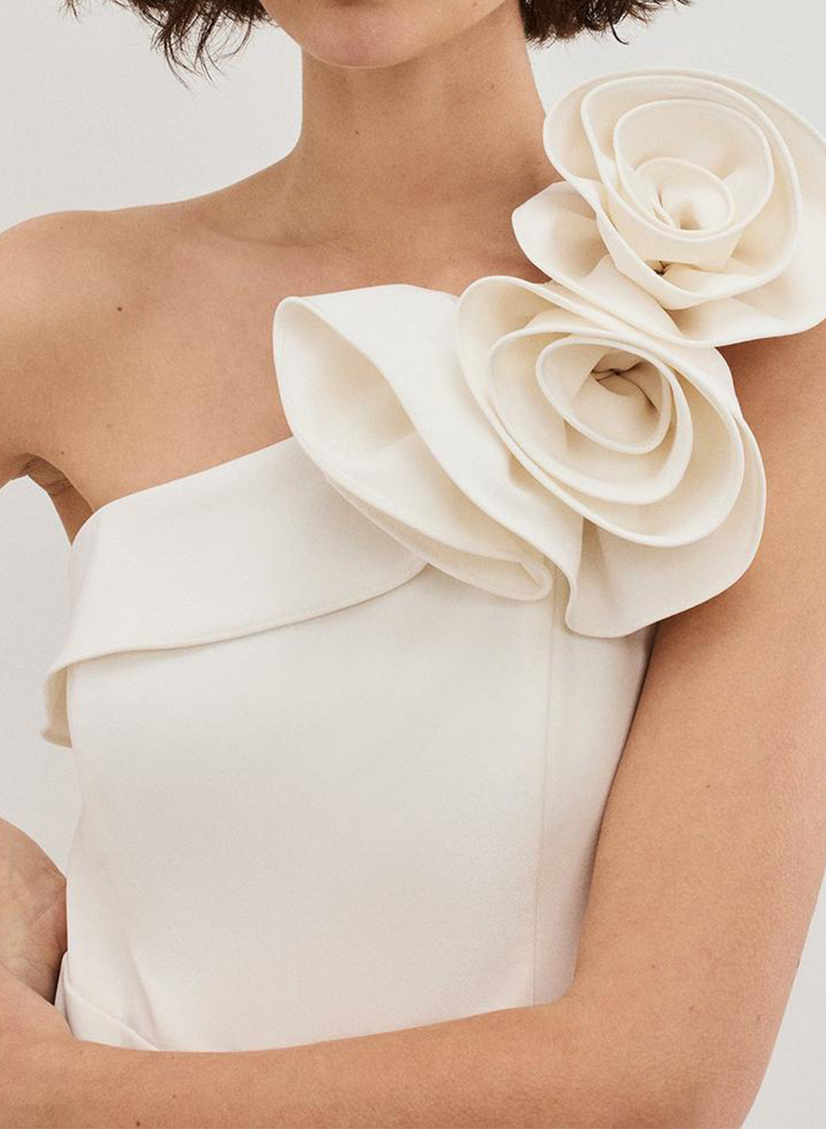 Jumpsuit/Pantsuit One-Shoulder Sleeveless Floor-Length Elastic Satin Wedding Dresses With Flower(s)