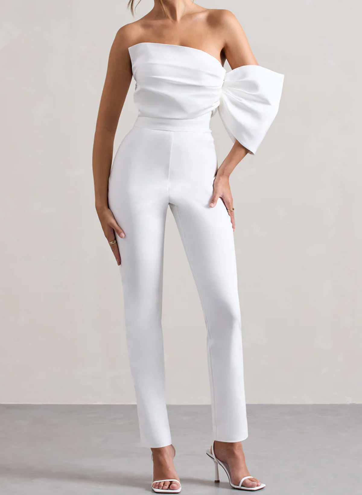 Simple Jumpsuit/Pantsuit One-Shoulder Sleeveless Floor-Length Matte Satin Wedding Dresses
