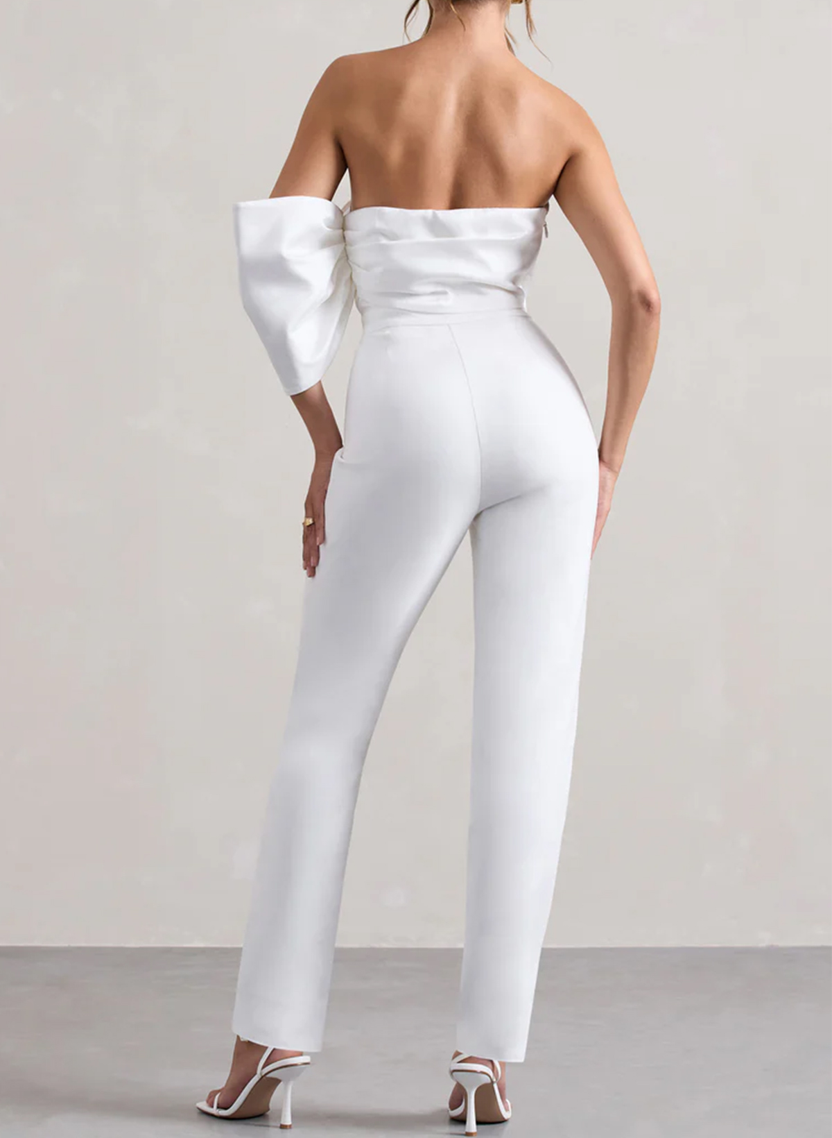 Simple Jumpsuit/Pantsuit One-Shoulder Sleeveless Floor-Length Matte Satin Wedding Dresses