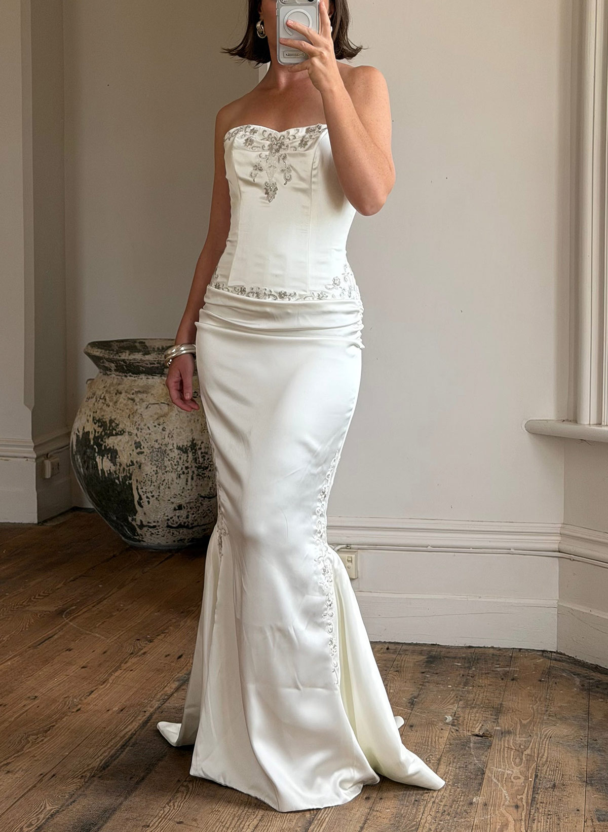 Trumpet/Mermaid Two-Piece Set Strapless Court Train Acetate Satin Wedding Dresses