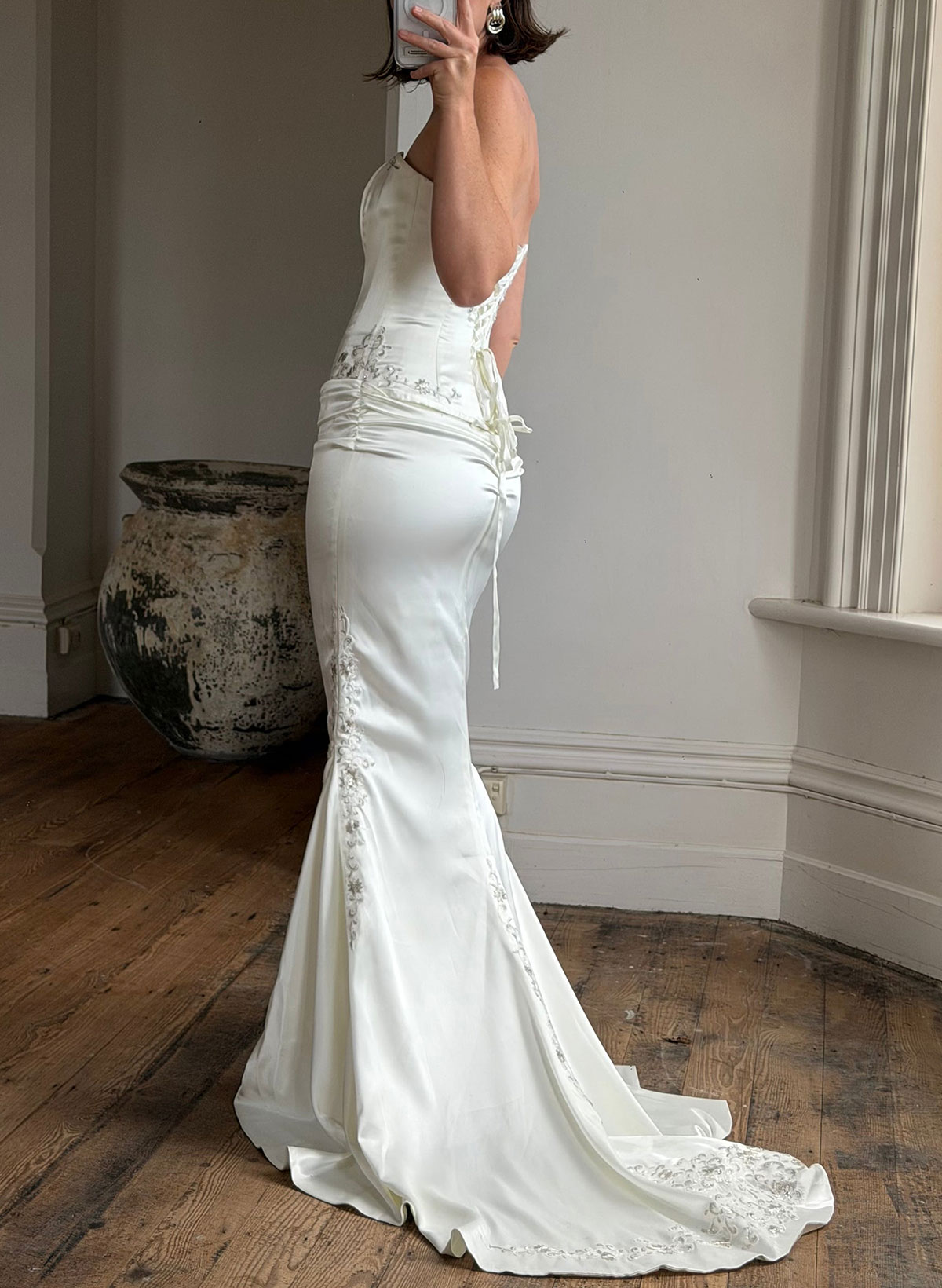 Trumpet/Mermaid Two-Piece Set Strapless Court Train Acetate Satin Wedding Dresses