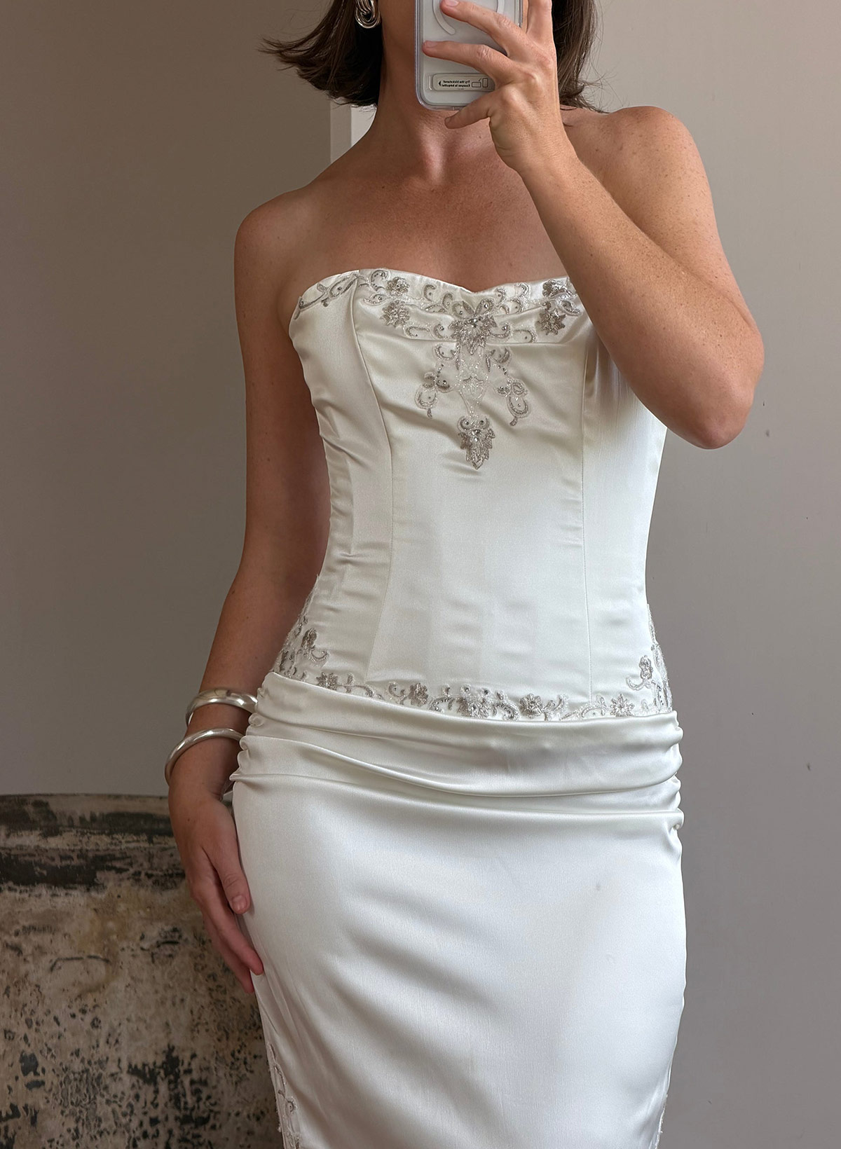 Trumpet/Mermaid Two-Piece Set Strapless Court Train Acetate Satin Wedding Dresses