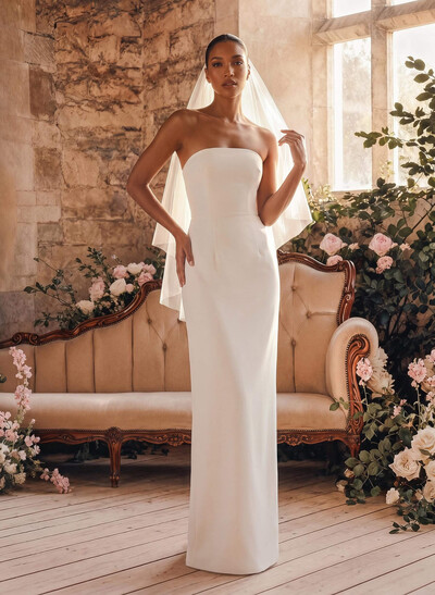 Sheath/Column Strapless Sleeveless Floor-Length Elastic Satin Wedding Dresses