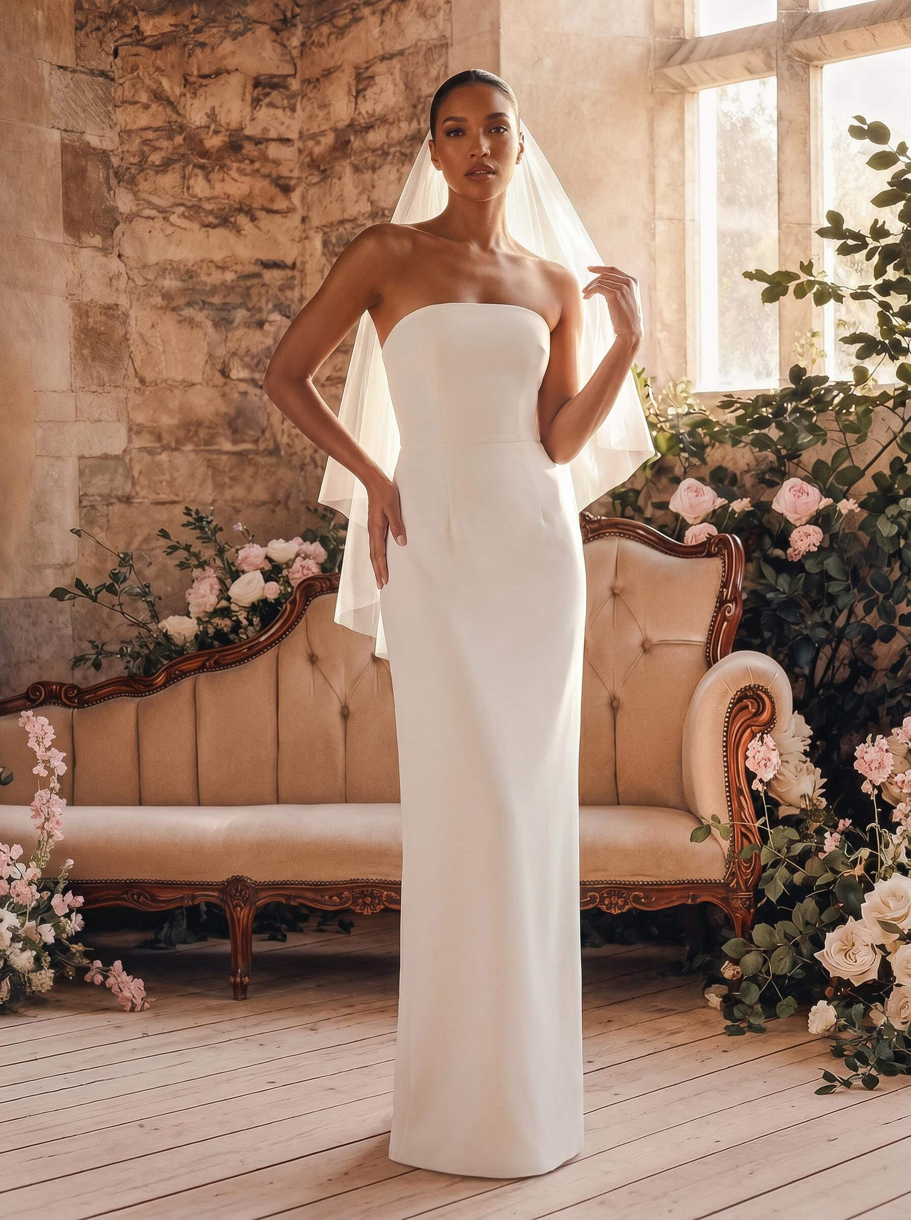 Sheath/Column Strapless Sleeveless Floor-Length Elastic Satin Wedding Dresses Sheath/Column Strapless Sleeveless Floor-Length Elastic Satin Wedding Dresses