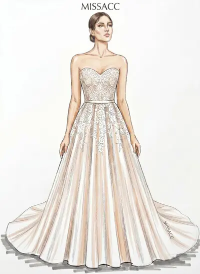 A-Line Sweetheart Sleeveless Sweep Train Lace/Satin Bride Wedding Dress With Appliques Lace