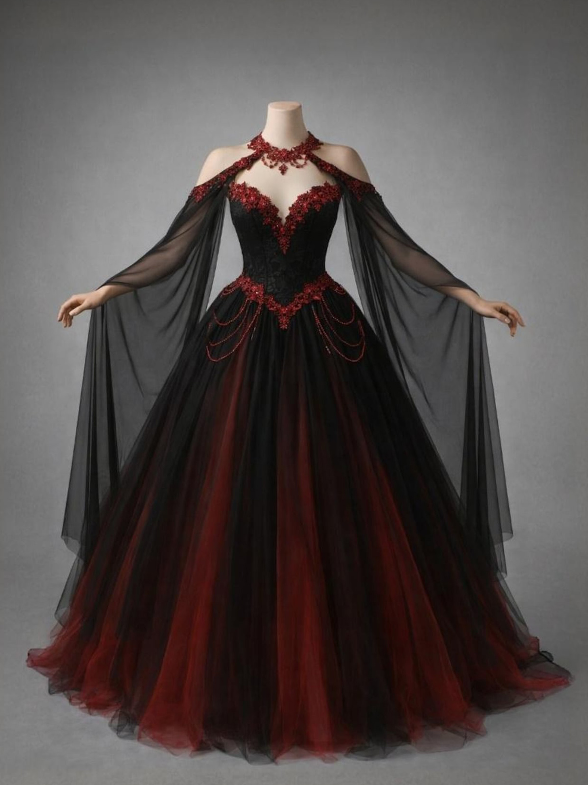 Ball-Gown Sweetheart Long Sleeves Floor-Length Organza Bride Wedding Dress With Beading