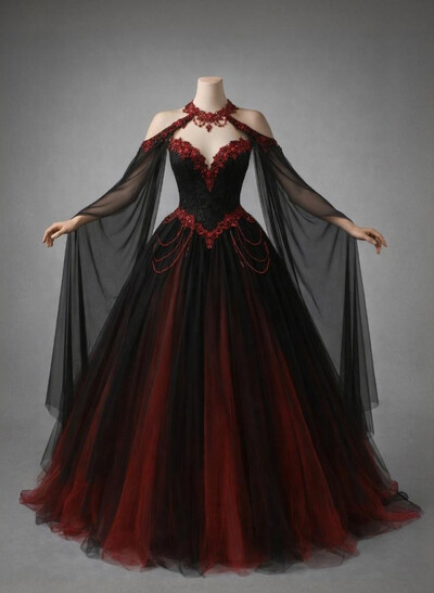 Ball-Gown Sweetheart Long Sleeves Floor-Length Organza Bride Wedding Dress With Beading